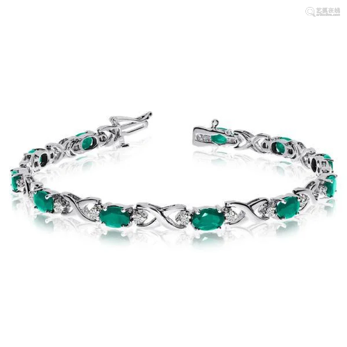 Oval Emerald and Diamond XOXO Link Bracelet 14k Wh…