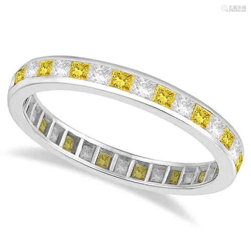 Princess-Cut Yellow and White Diamond Eternity Ring 14k