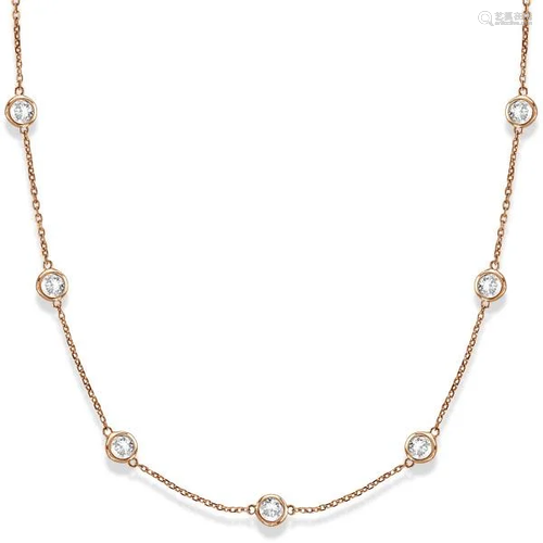 Station Bezel-Set Necklace in 14k Rose Gold 3.00ctw