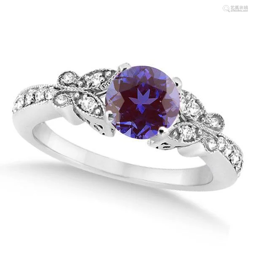 Butterfly Alexandrite and Diamond Engagement Ring 14K W