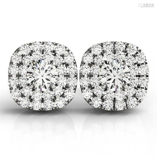 Round Cut Double Cushion Halo Stud Earrings 14k Whit…