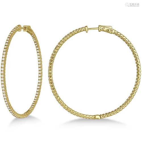 Unique X-Large Diamond Hoop Earrings 14k Yellow Gold 3.