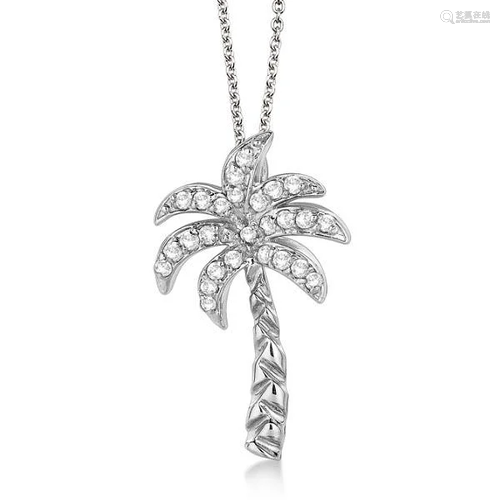 Palm Tree Shaped Diamond Pendant Necklace 14k Whit…