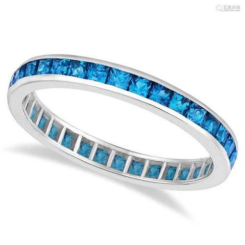 Princess-Cut Blue Topaz Eternity Ring Band 14k White Go