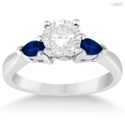 Pear Three Stone Blue Sapphire Engagement Ring 14k Whit