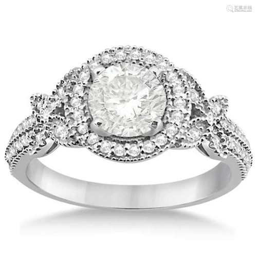 Halo Diamond Butterfly Engagement Ring 14k White Gold 1