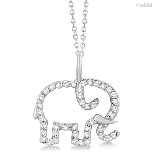 Elephant Diamond Necklace Pave-Set 14K White Gold 0.…