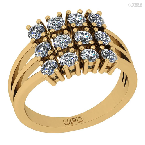 Certified 1.02 Ctw SI2/I1 Diamond 14K Yellow Gold Clust