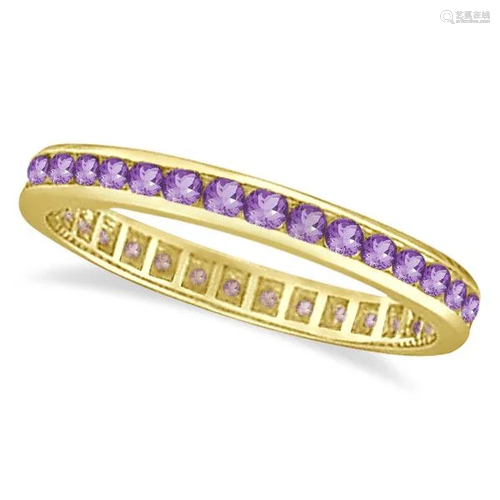 Amethyst Channel Set Eternity Ring Band 14k Yellow Gold