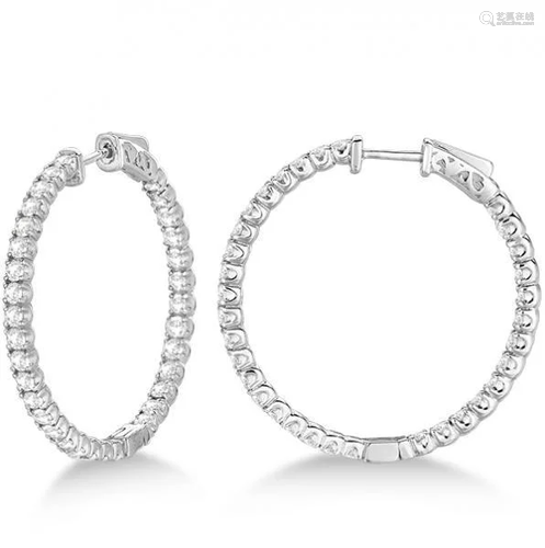 Large Round Diamond Hoop Earrings 14k White Gold 3.25ct