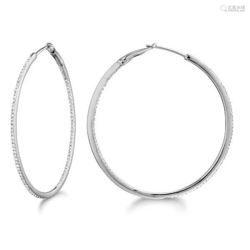 Micro Pave Large Round Diamond Hoop Earrings Sterling