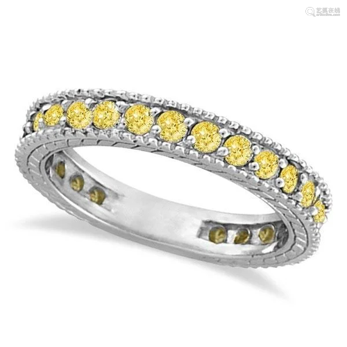 Fancy Yellow Canary Diamond Eternity Ring Band 14k Whit