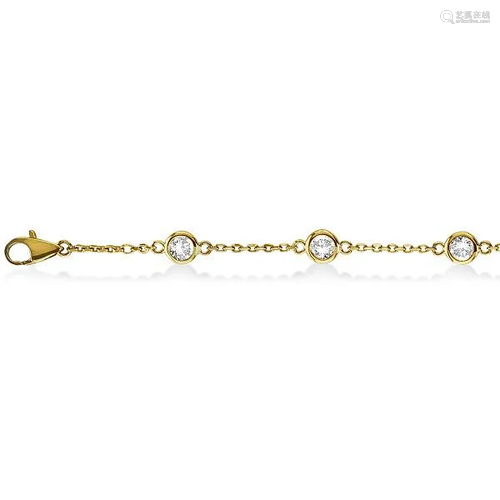 Diamond Anklet Bracelet Bezel Set 14K Yellow Gold 0.50c