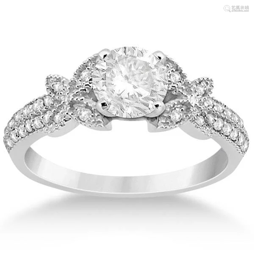 Butterfly Milgrain Diamond Engagement Ring 14K Whit…