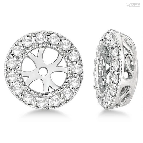 Vintage Style Round Cut Diamond Earring Jackets 14k Whi