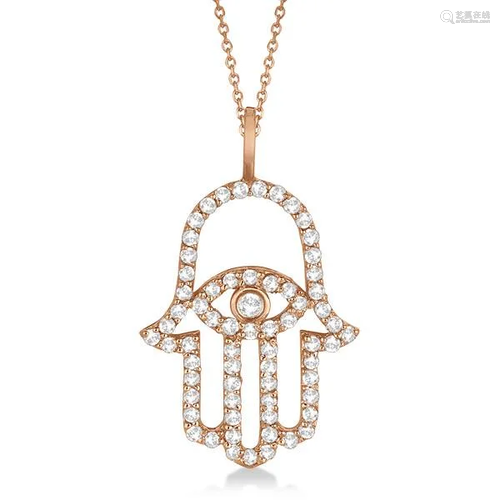 Diamond Hamsa Evil Eye Pendant Necklace 14k Rose Gold 0