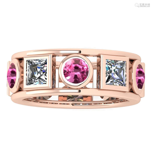 Certified 3.00 Ctw I2/I3 Pink Sapphire And Diamond 14K