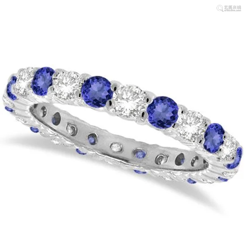 Tanzanite and Diamond Eternity Ring Band 14k White Gold