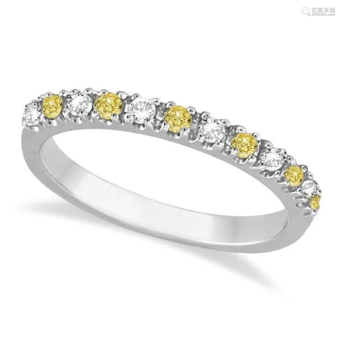 Yellow Canary and White Diamond Stackable Ring Band 14k