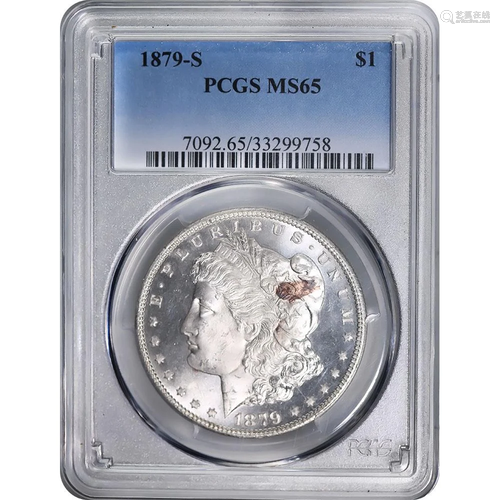 Certified Morgan Silver Dollar 1879-S MS65 PCGS Spot