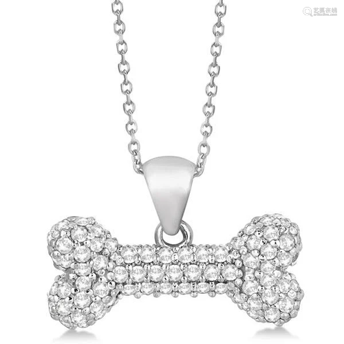 Pave Diamond Dog Bone Pendant Necklace 14K White Gold 0