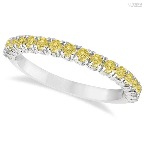 Half-Eternity Pave Yellow Diamond Stacking Ring 14k Whi