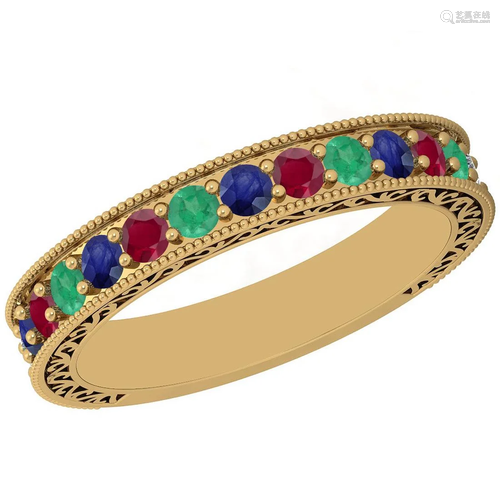 Certified 0.83 Ctw Multi Emerald,Ruby,Sapphire 14K Whit