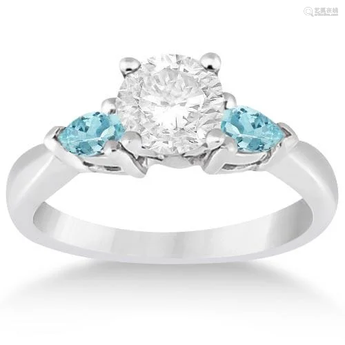 Pear Cut Three Stone Aquamarine Engagement Ring 14k Whi