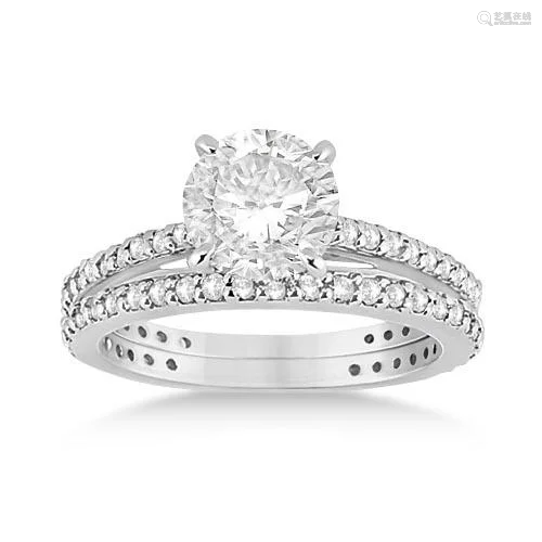 Eternity Diamond Engagement Ring and Band Set Platin…