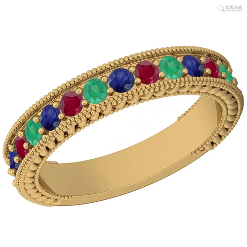 Certified 0.98 Ctw Multi Emerald,Ruby,Sapphire 14K Whit