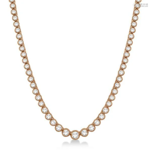 Milgrain Eternity Diamond Tennis Necklace 14k Rose Gold