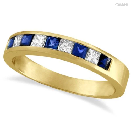 Princess-Cut Channel-Set Diamond and Sapphire Ring Band