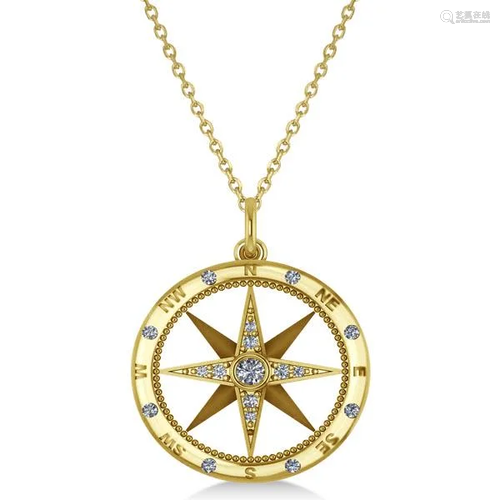 Compass Necklace Pendant Diamond Accented 14k Yello…