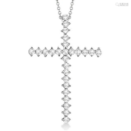 Diamond Cross Pendant Necklace 14kt White Gold 1.00ctw