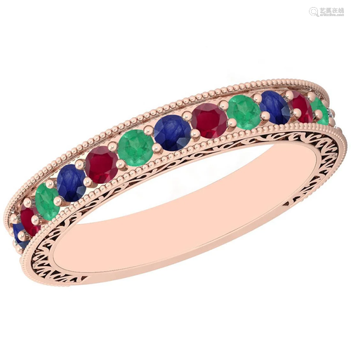 Certified 0.83 Ctw Multi Emerald,Ruby,Sapphire 14K Rose