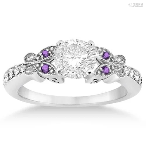 Butterfly Diamond and Amethyst Engagement Ring 18k Whit