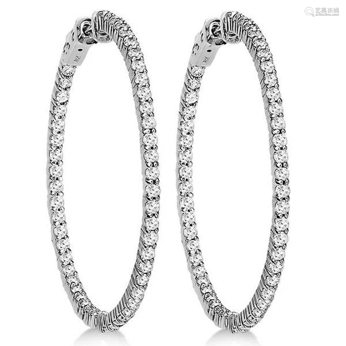 Prong-Set Diamond Hoop Earrings in 14k White Gold 3.00c