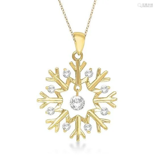 Snowflake Shaped Diamond Pendant Necklace 14k Yello…