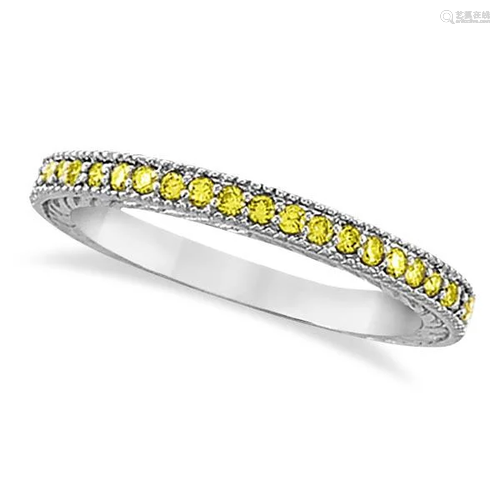 Fancy Yellow Canary Diamond Stackable Ring Band 14Kt Wh