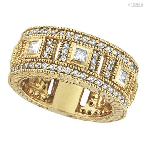 Round and Princess Eternity Diamond Byzantine Ring 14k