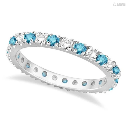 Fancy Blue and White Diamond Eternity Ring Band 14K Whi