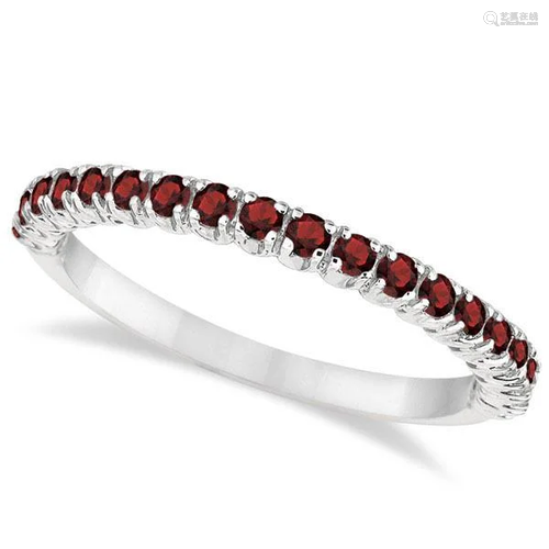 Half-Eternity Pave-Set Thin Garnet Stacking Ring 14k Wh