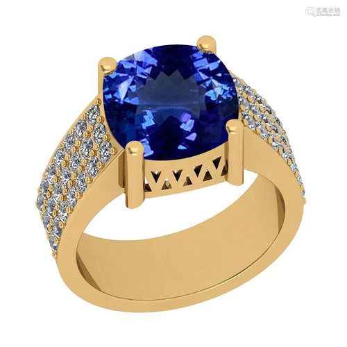 Certified 5.18 Ctw VS/SI1 Tanzanite And Diamond 14K Yel