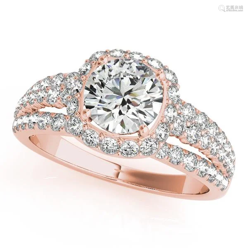 Certified 1.60 Ctw SI2/I1 Diamond 14K Rose Gold Engagem