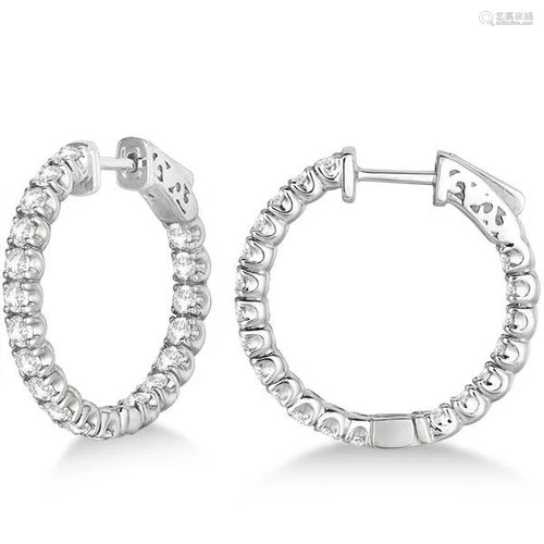 Small Fancy Round Diamond Hoop Earrings 14k White G…