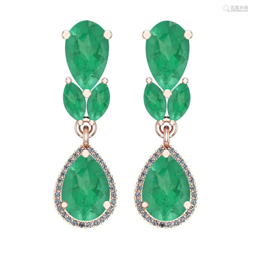 6.79 Ctw VS/SI1 Emerald And Diamond 14K Rose Gold Dangl