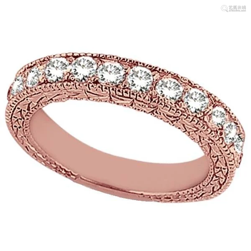 Antique style Style Pave Set Wedding Ring Band 14k Rose