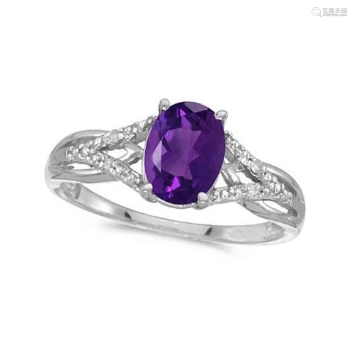 Oval Amethyst and Diamond Cocktail Ring 14K White Gold