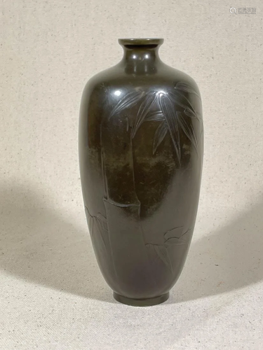 Japanese Bronze Vase with Bamboo