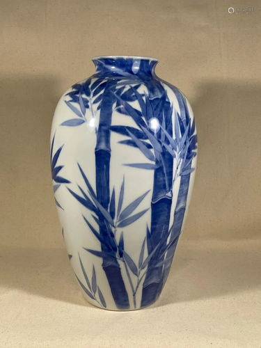 Japanese Blue White Porcelain Vase by Fukugawa - Bamboo